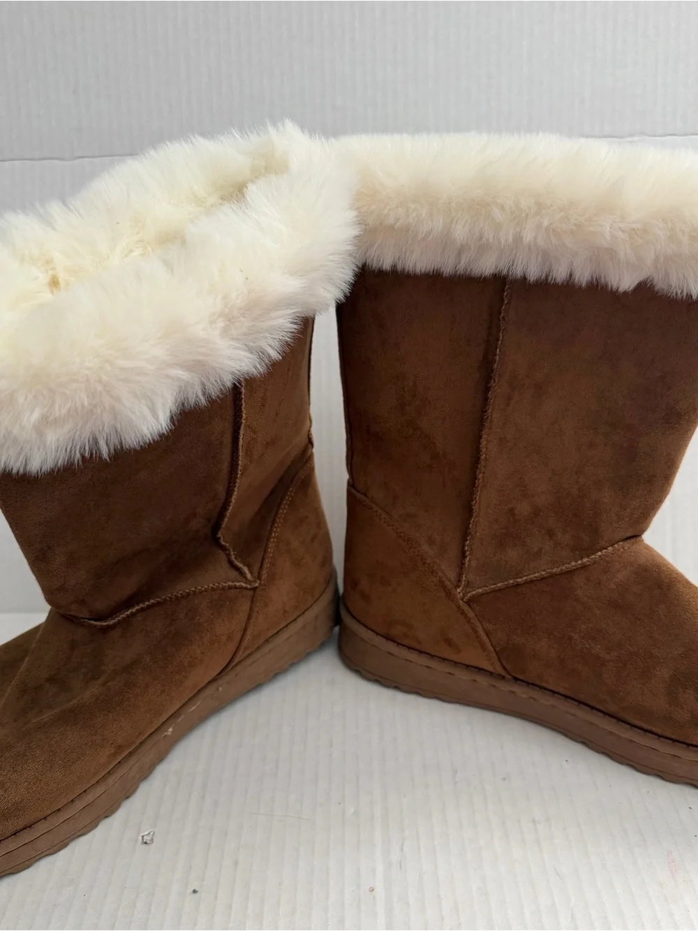 Women's Brown Suede Winter Boots with Cream Fur Trim